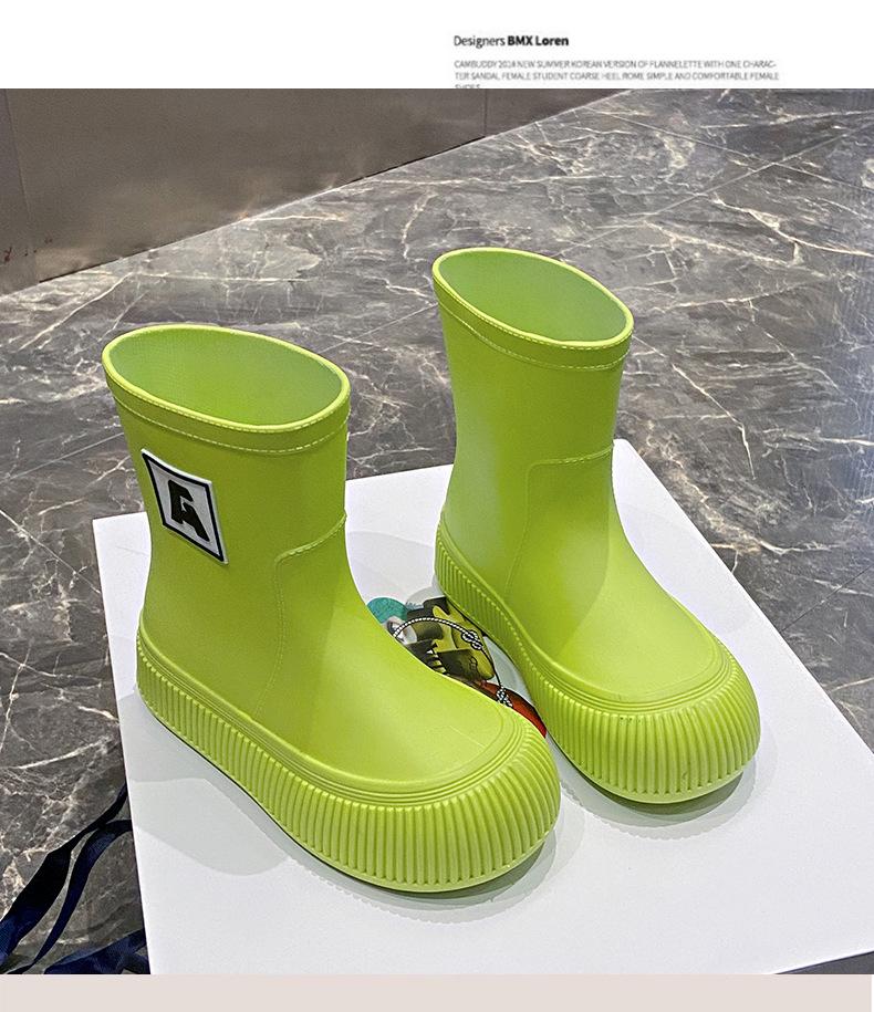 Зимние модные женские резиновые сапоги средней длины с толстыми подошвами, нескользящие женские резиновые сапоги, нескользящая обувь для отдыха на природе