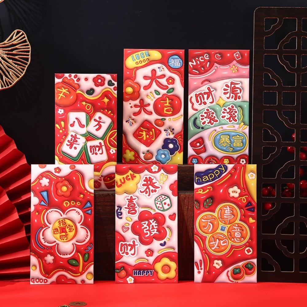 6Pcs Cartoon Snake Packet Envelopes 3D Blessing Pocket New Year Supplies Red Packet  Spring Festival