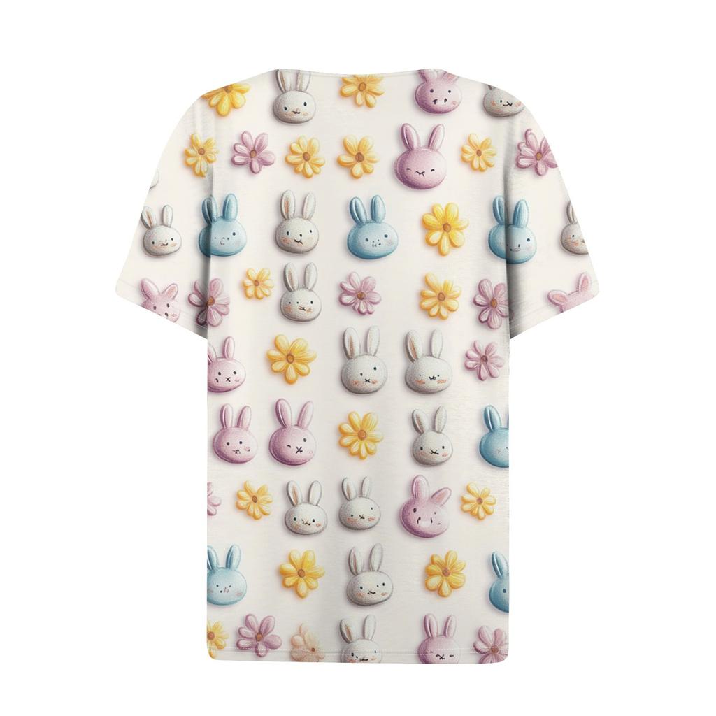 Women's T Shirt Print Button Short Sleeve Daily Weekend Fashion Basic V- Neck Regular Top