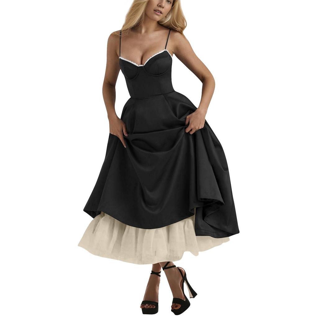 Женское модное однотонное платье принцессы с сеткой и двухслойным платьем на подтяжках