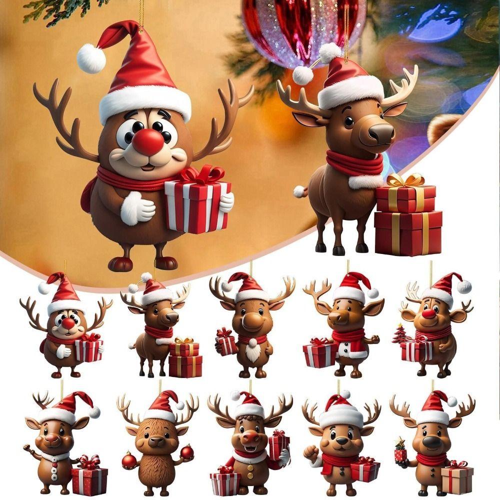 Cute Elk Hanging Oranments Cartoon Acrylic Christmas Elk Fashion Xmas Tree Elk Pendants Home Decor