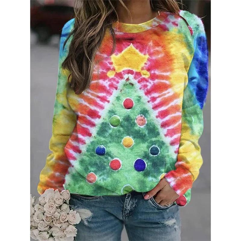 Harajuku 3D Dyeing Patterns Printing Толстовки для женщин Зимняя мода Крутые пуловеры Осенняя уличная одежда Толстовка