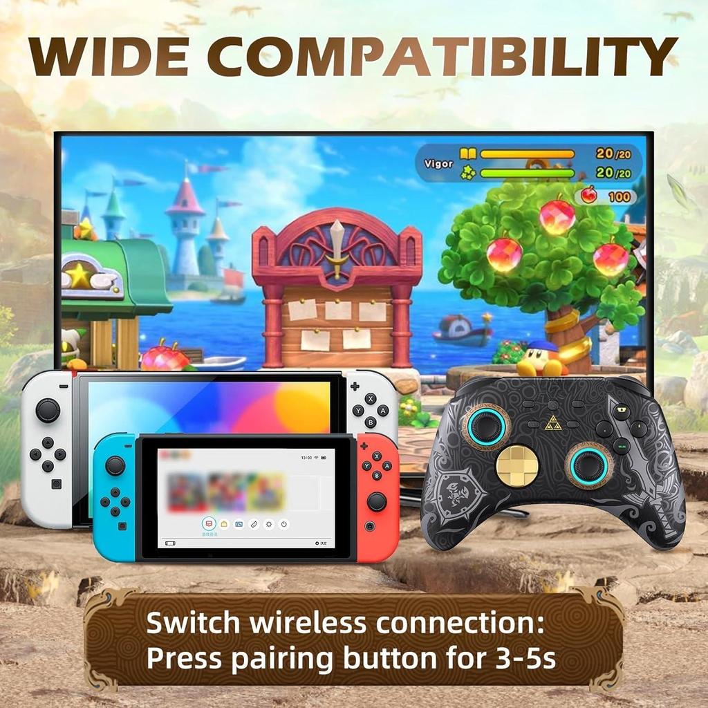 Беспроводной профессиональный контроллер для Nintendo Switch/Lite/OLED, геймпад с разъемом для гарнитуры/RGB-подсветка/настройки макросов/пробуждение/турбо/регулируемая вибрация с двумя двигателями