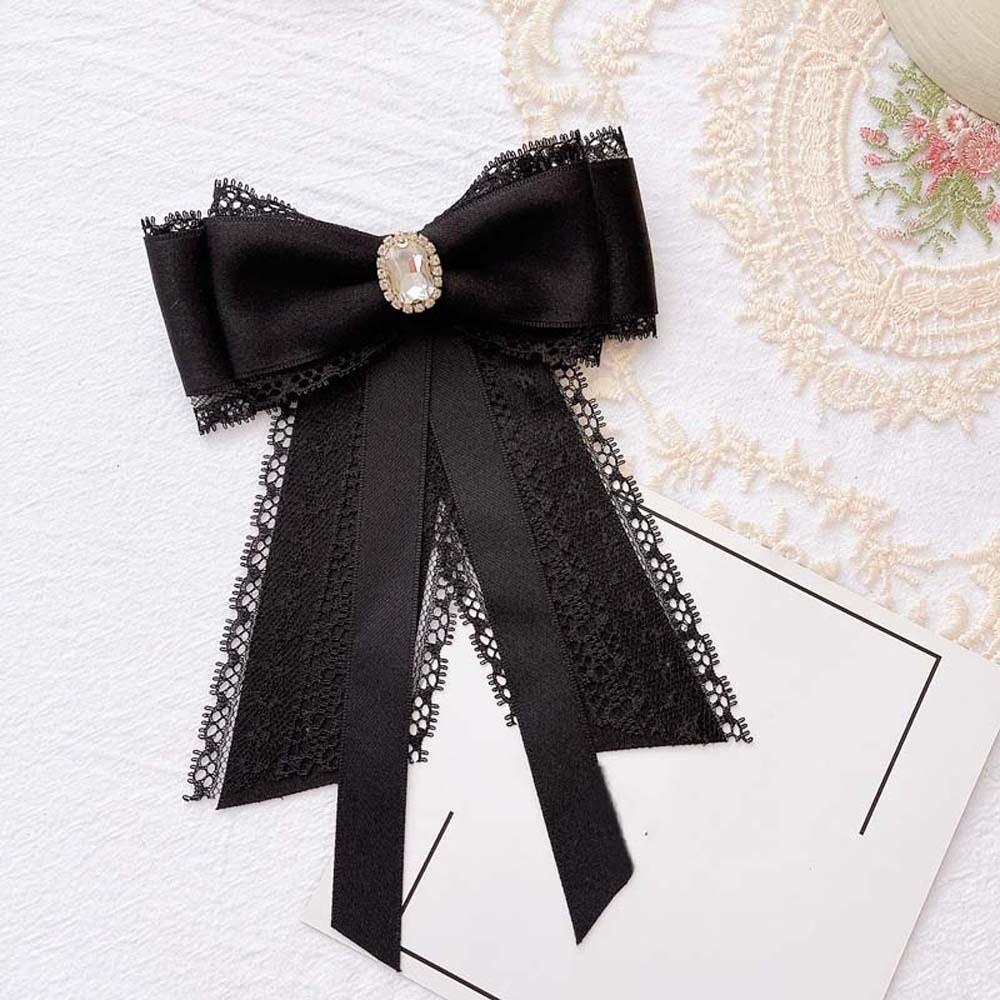 Rhinestone Pearls Tie Black Decoration Shirt Tie Hand-beaded Lace Necktie Women