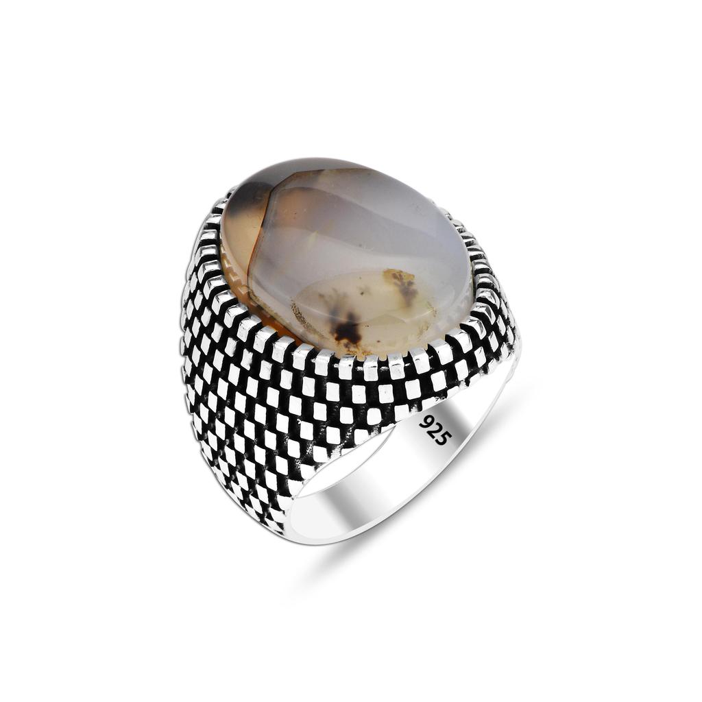 Мужское кольцо из стерлингового серебра 925 пробы с агатом, кольца простого дизайна для мужчин, идеальная идея подарка для мужчин