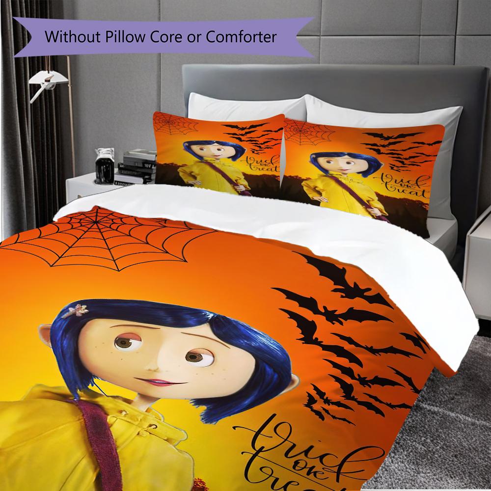 1PC Coraline pattern Bedding Quilt Set Quilt Cover Pillowcase Home Decoration Birthday Gift (1 * duvet cover + 2 * pillowcase, without core)