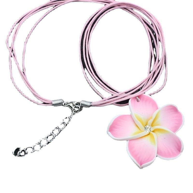 Мягкий керамический цветок, персонализированное ожерелье и серьги, комплект из двух предметов, восковая веревка, мягкая керамика, подарок подружке невесты в форме плюмерии