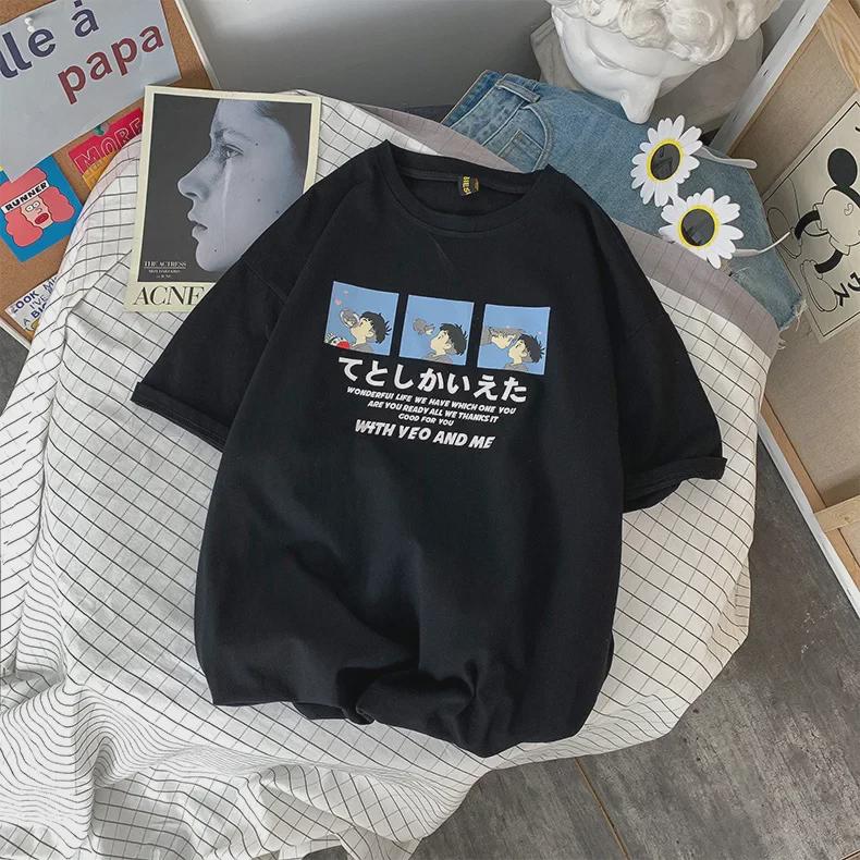 Женская футболка свободного кроя с рисунком из японского мультфильма, лето 2021 г.