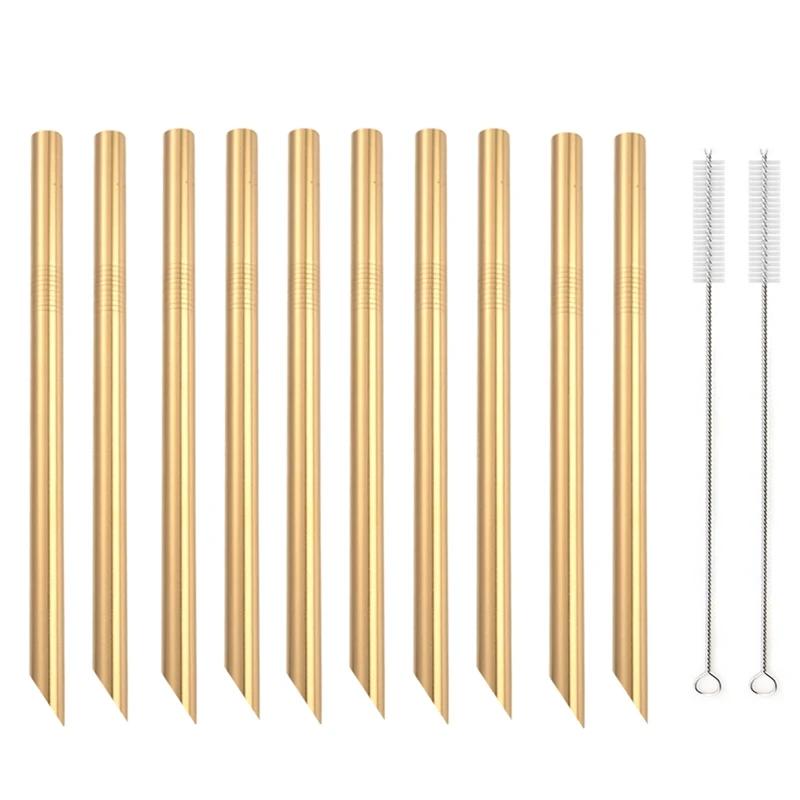 10 шт. 12*215 мм цветные трубочки для питья из нержавеющей стали 304 многоразовые металлические трубочки для бара Boba Bubble Tea молочные коктейли трубки