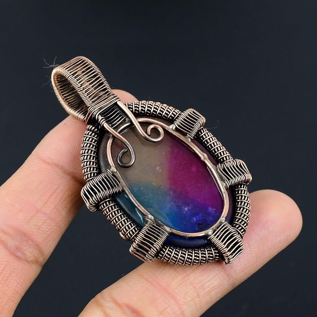 Rainbow Solar Quartz 999 Copper Wire Wrapped Pendant, Handmade Gemstone Pendant Jewelry, Gifts For Wife Brand New Pendant