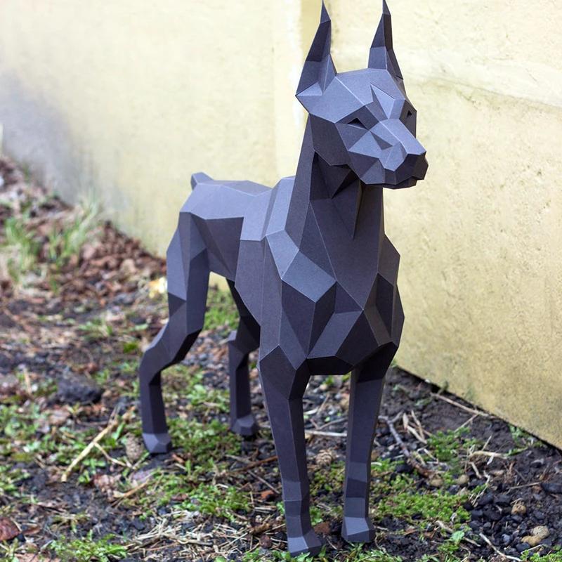 75cm Doberman Paper Model Handmade 3D DIY Papercraft Home Decor Desk Decoration Puzzles Educational Toys Creative Sculpture