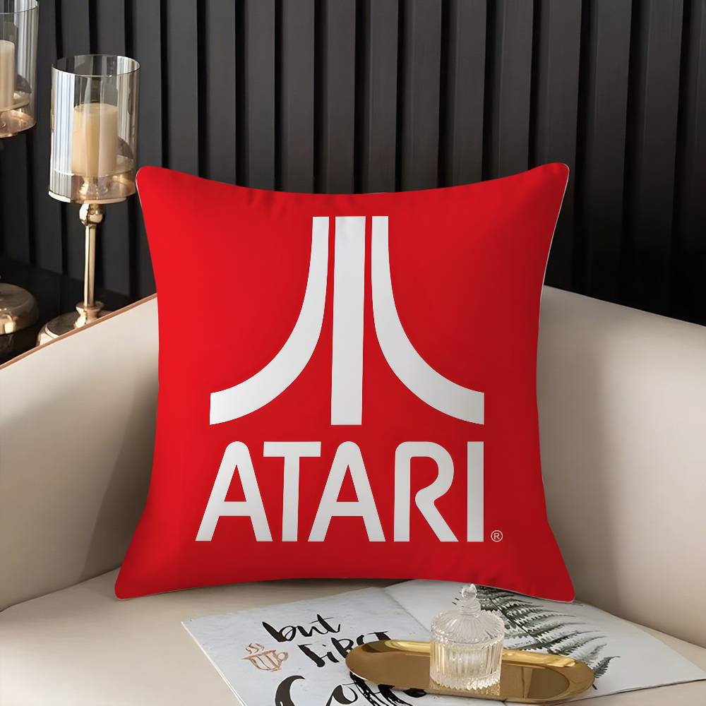 Classic A-AtariS Game Logo Pillow Case Home Dorm Chair Back Short Plush Double-sided Printing Office Nap Time Cushion Cover
