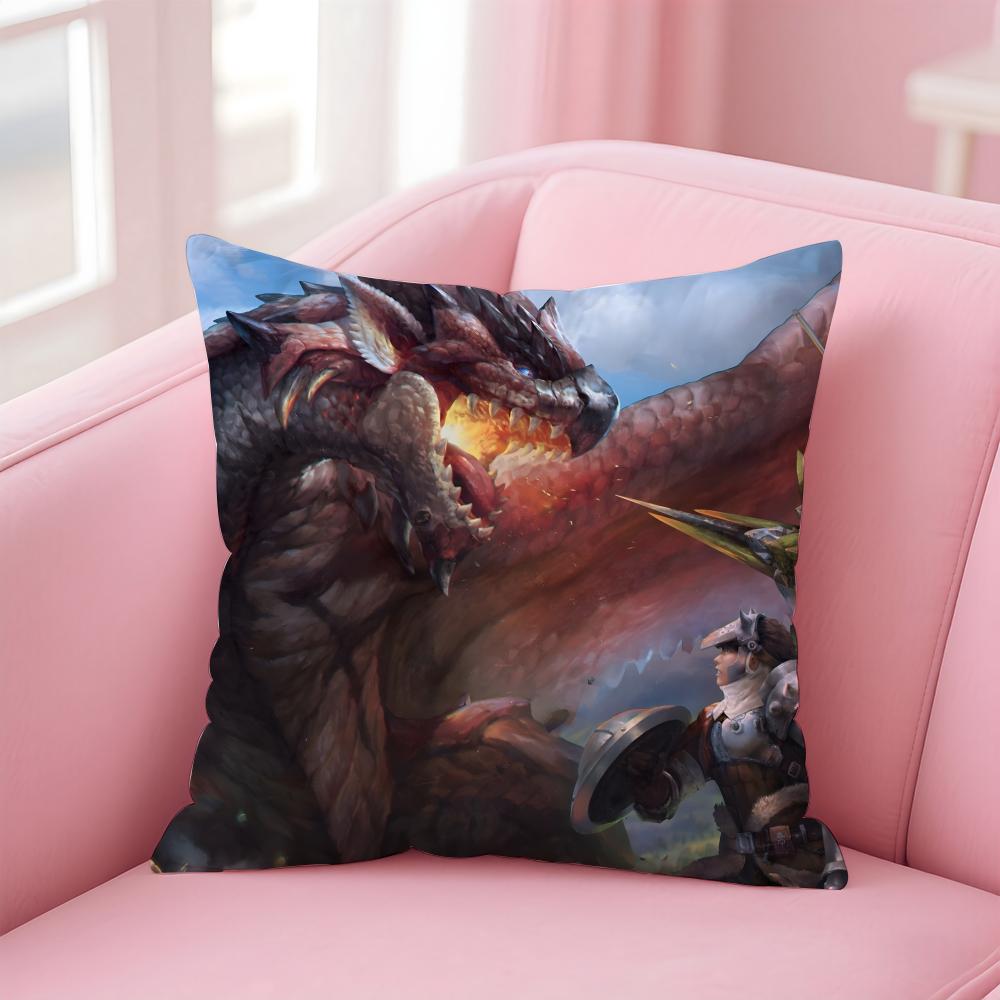 Game Adventurous MMonster HHunter WWilds Cushion Cover Pillow Case Soft Skin Friendly Fabric Comfort Concealed Zipper