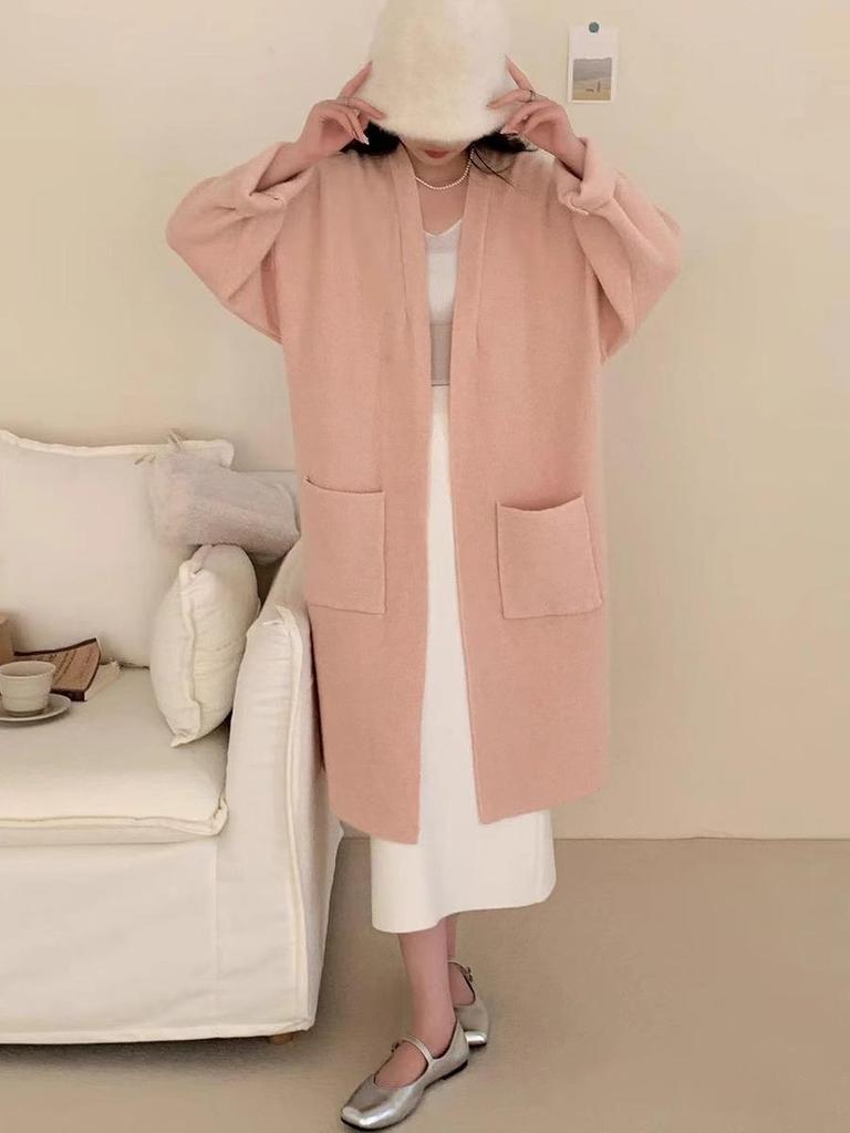 Women's Thick Knit Cardigan with Pockets - Loose, Solid Color, Versatile Sweater Coat for Fall & Winter, European & American Fashion Style.