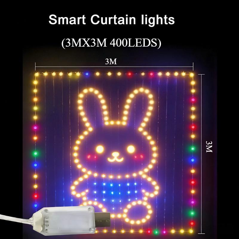 Умные гирлянды-шторы 400 светодиодов, Bluetooth-приложение, RGB-гирлянды, светодиодные гирлянды с DIY-синхронизацией по музыке для украшения окна, спальни