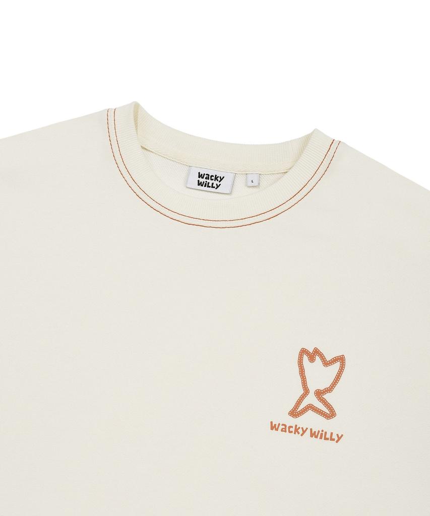 WACKY WILLY Kiki Color Block Stitch Sweatshirt Cream