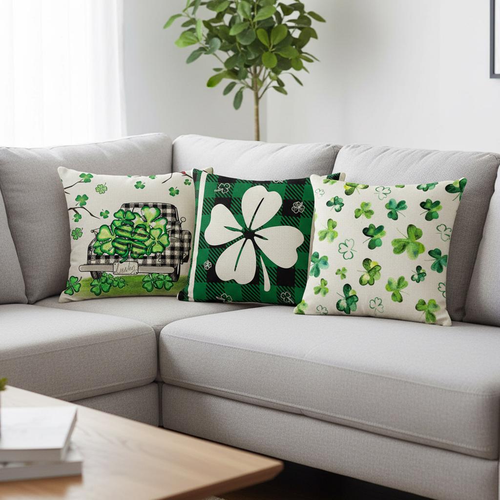 43x43cm St Patricks Day Decorations For Home Cushion Cover Clover Pillowcase Saint Patricks Irish Party Decorative Pillowcase