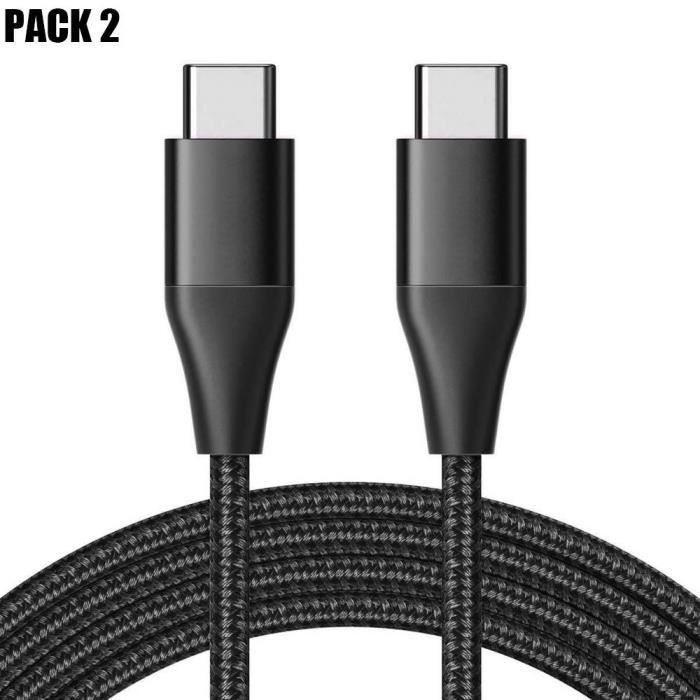 Lot de 2 Câble USB-C vers USB-C pour iPhone 16 Pro Max - iPhone 16 Pro /16e - iPhone 15 - iPhone 15 Plus - Nylon Renforcé 1M Noir