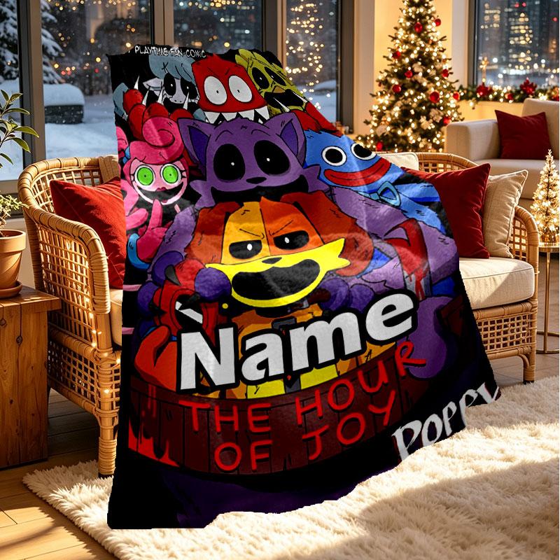 Custom Name Personalized Poppy Playtime Print Blanket, Home Decor, Bedroom, Sofa, Camping, Couch, Gifts for Birthday Christmas