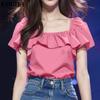 Женские летние блузки с квадратным вырезом и коротким рукавом с оборками