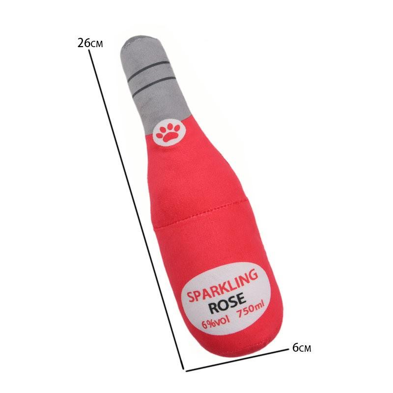Durable Eco-Friendly Funny Pet Plush Wine Bottle Dog Chew Toy Squeaky Teeth Cleaning Bite Resistant