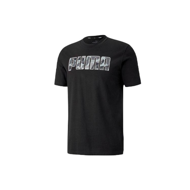 PUMA Rebel Camo T Shirts Unisex Black Crew Neck Moderate Straight Fit 582781-01
