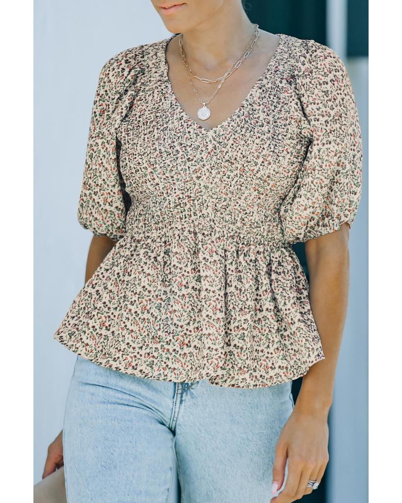 Azura Exchange Топ с пышными рукавами и цветочным принтом