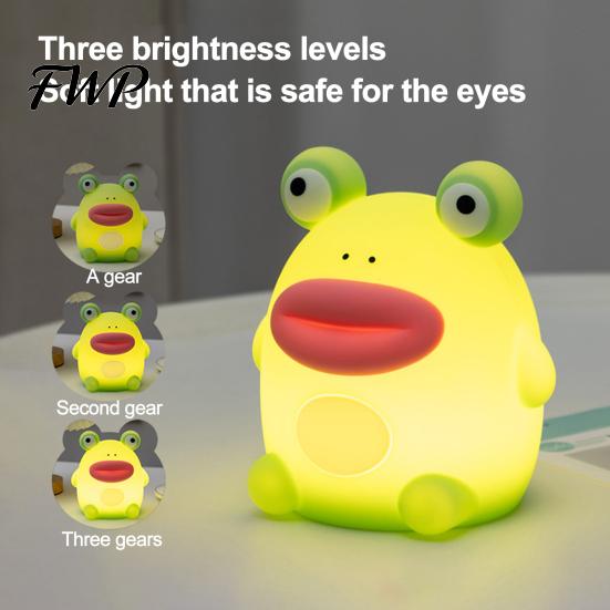 Children Room Atmosphere Lamp Frog Silicone Night Light, Rechargeable Touch Bedside with 3 Brightness Nursery Sleep Companion & Remote Control, 30 Min