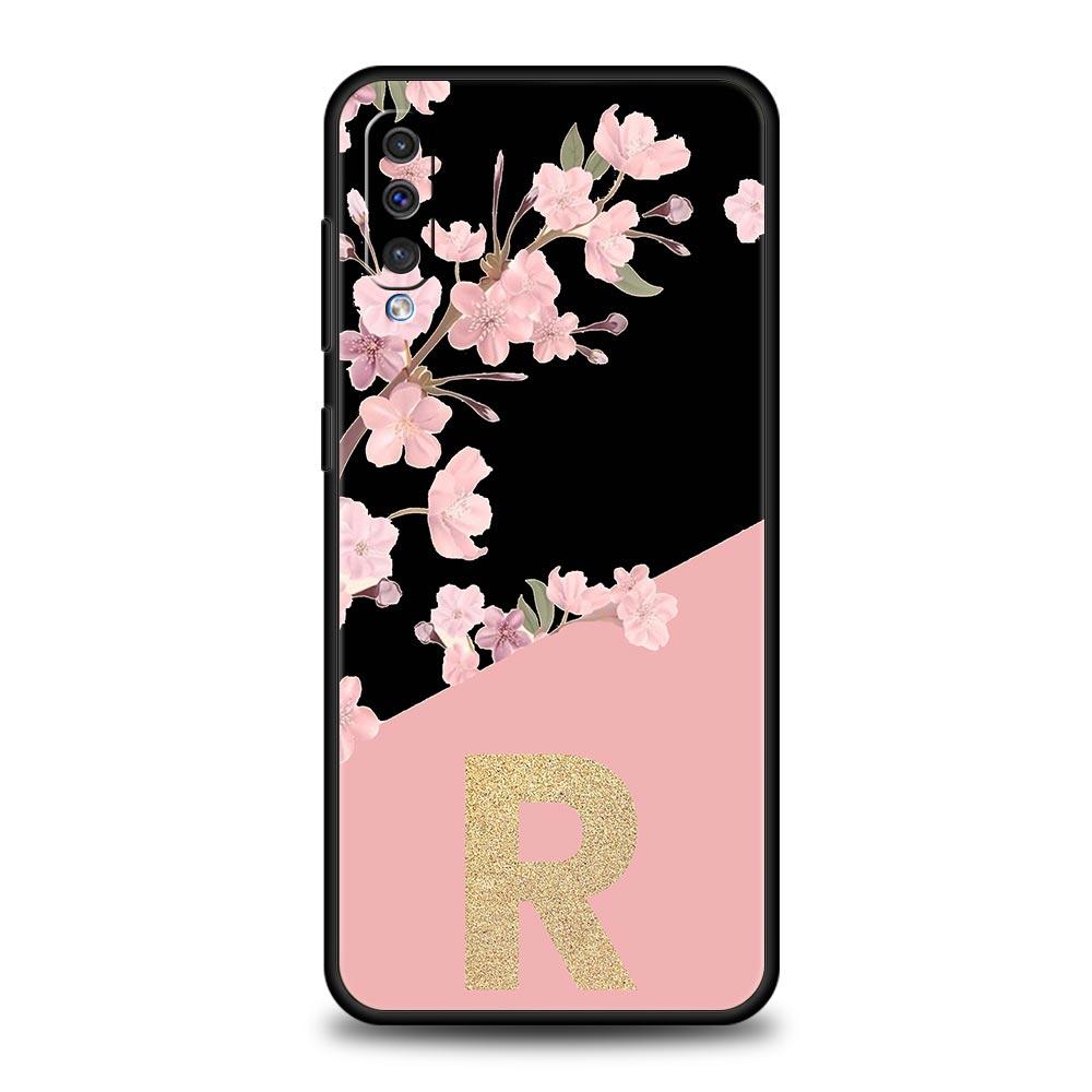 Чехол с золотыми буквами и цветами для Samsung A24 A12 A14 A32 A50 A70 A20E A20S A10S A22 A30 A40 A34 A54 A42 A52 5G A02S A04s, чехол