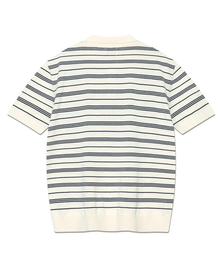 LEE Collared Striped Short Sleeve Knit Ivory