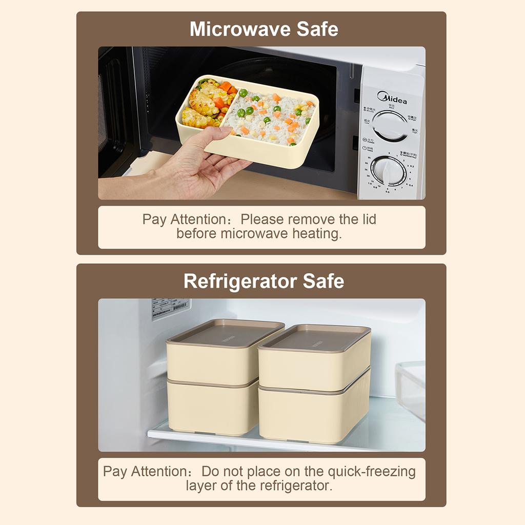 WORTHBUY Portable Divided Plastic Bento Lunch Box With Lid Microwave Heatable Stackable Sealed Lunch Contianer For Students Kids