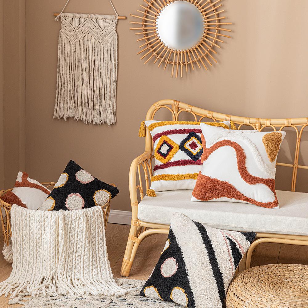 Наволочка с кисточками Ins, кофейного цвета, чехол для подушки, геометрический узор, для гостиной, дивана, кровати, поясничная подушка, подушка для спины