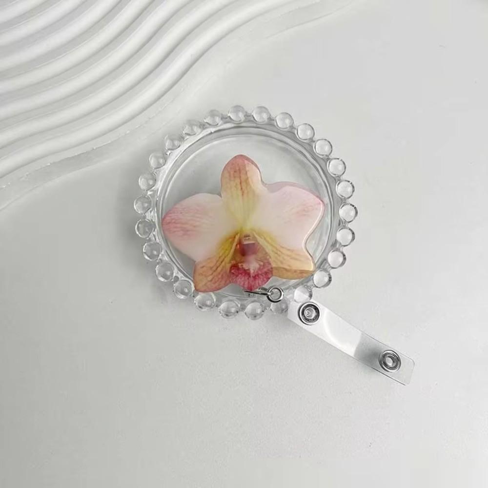 Acrylic Resin ID Card Badge Holder Clip Orchid Design Orchid ID Badge For Women