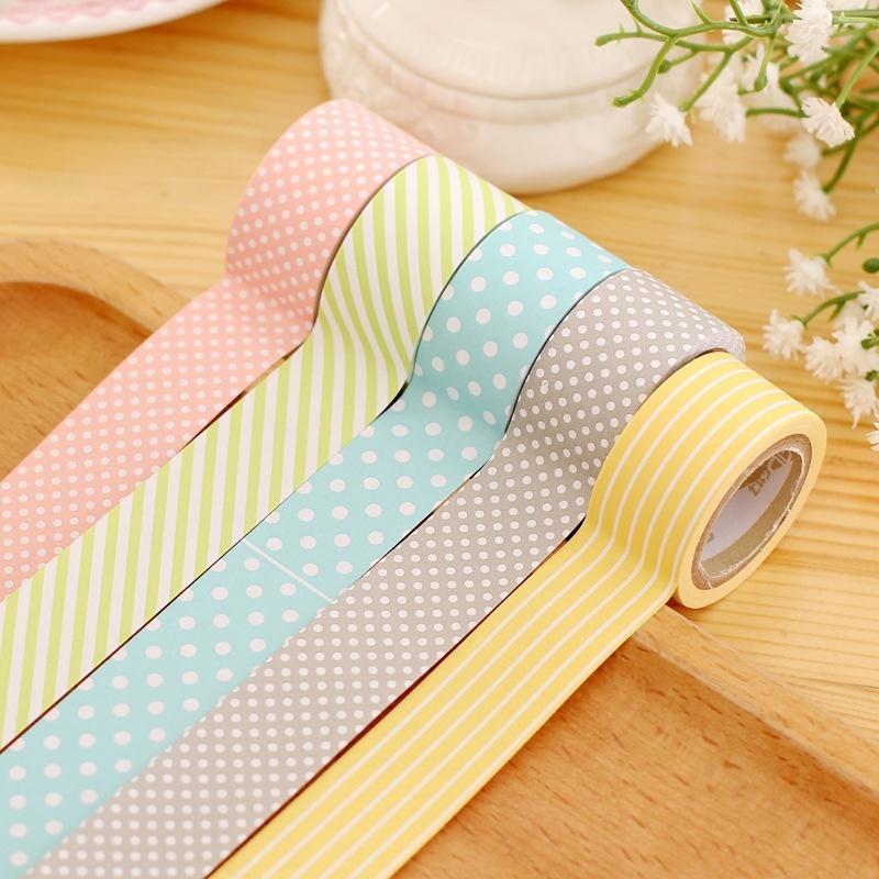 5Rollds Color Paper Tapes Handmade DIY Decorative Washi Tape Colored Adhesive Tapes
