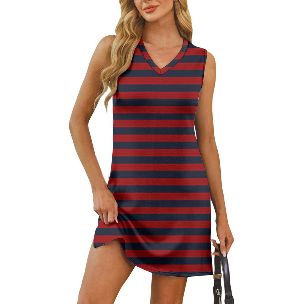 Женский летний повседневный сарафан без рукавов с V-образным вырезом и полосатым принтом для пляжного отдыха