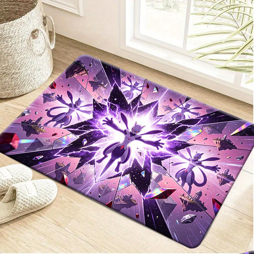 Pokemon Lucario Cherry Blossom Meadow Print Non-Slip Doormat, Absorbent Floor Mat for Home Decor