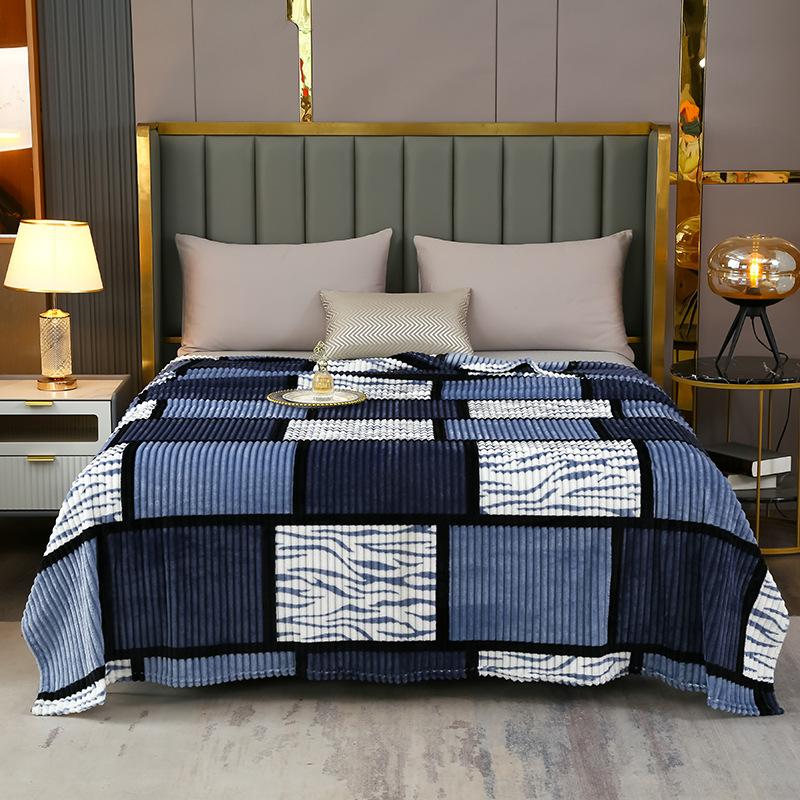 High-quality Milk Velvet Blanket with Geometric Square Print, Suitable for Bed, Travel, and Car Use. Made of Soft and Comfortable Polyester Fabric