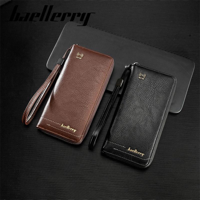 Baellerry Мужские Модные Длинные Кошельки Винтажный Дизайн Защита от RFID-кражи Держатель для ID-карт и Кредитных Карт Кошелек на Молнии для Монет
