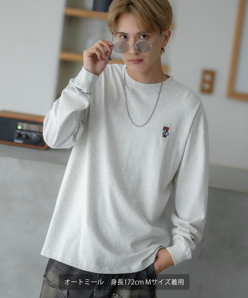 Повседневная футболка с длинным рукавом и вышивкой «Скейтбордист Медведь» для белого цвета [УЛУЧШАЕТ] [ТАНЦУЕТ БОКОМ] Мужская,