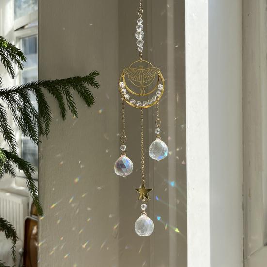 Хрустальный Ловец Солнца Suncatcher с Луной, Бабочкой и Мотыльком, Призматический Ловец Солнца для Окон, Подвесное Украшение, Создатель Радуги для Потолочного Сада, Дома, Помещения