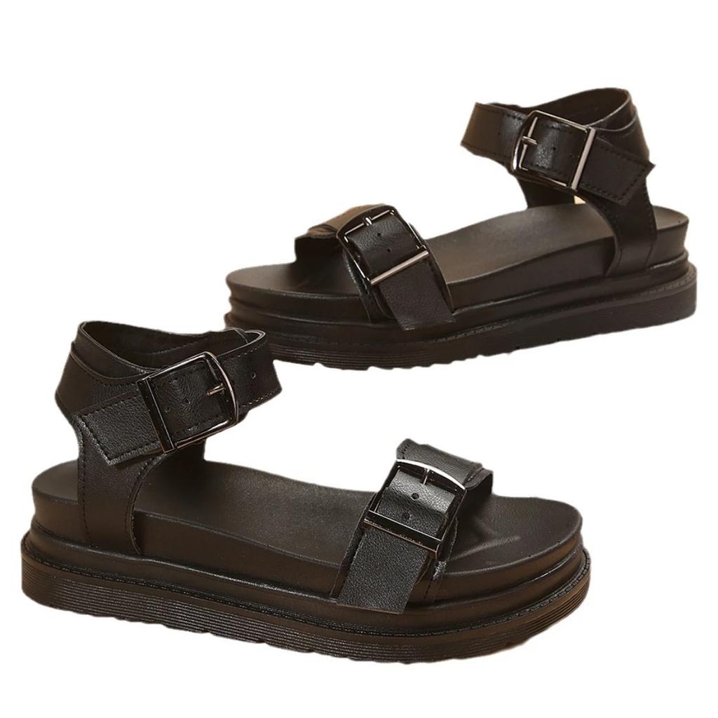 Fashion Oversized Women's Shoes 2024 New Thick Sole Solid Color Sponge Cake Soft Sole Roman Sandals Beach Casual Shoes