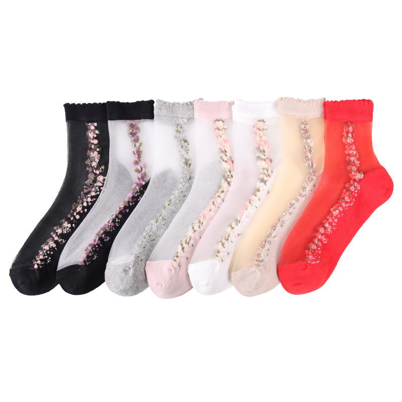 10 Pairs Spring and Summer Crystal Stockings Cool Clear Glass Stockings Women's Short Socks Women's Thin Socks