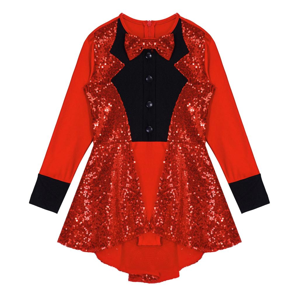 Детское трико с блестками для девочек, платье для бальных танцев, купальник с круглым вырезом и длинными рукавами, танцевальная одежда, современный джазовый костюм