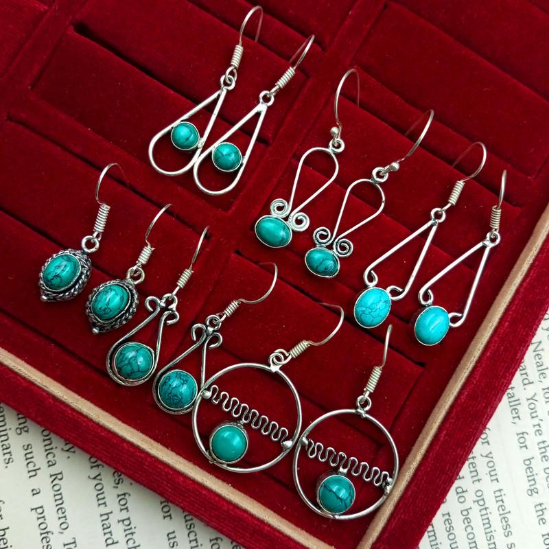 Turquoise Gemstone 925 Sterling Silver Plated WOW 10 Pairs Earrings MY-20