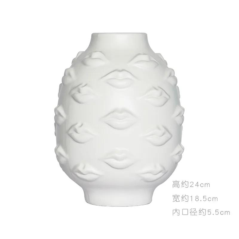 Керамическая ваза Creative Face Floreros Decorativos Moderno Vase Decoration Home Living Room White Flower Vase