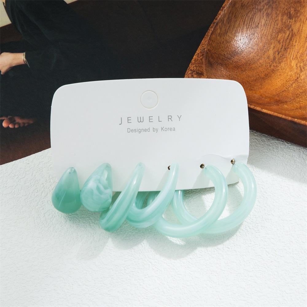 Модные акриловые серьги-кольца из смолы, комплект гладких блестящих зеленых красочных женских ретро-ювелирных изделий