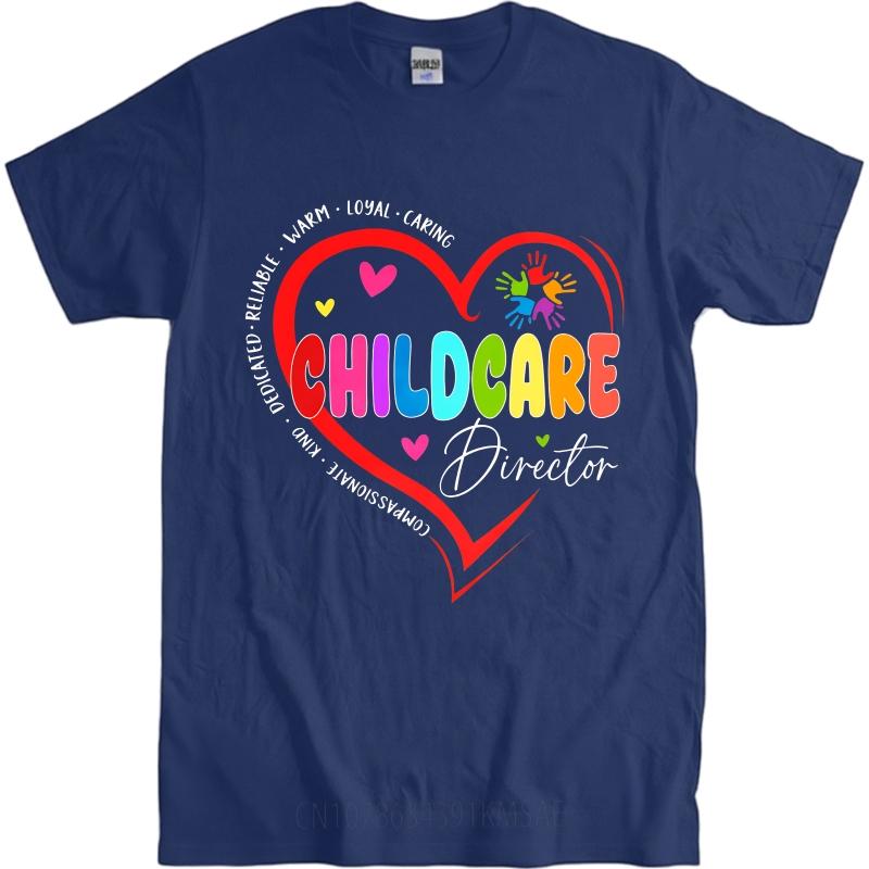 Fashion Summer For Men tshirt Childcare Director Heart Design With Rainbow Text Short Sleeve Solid Color Round Neck Top Tees