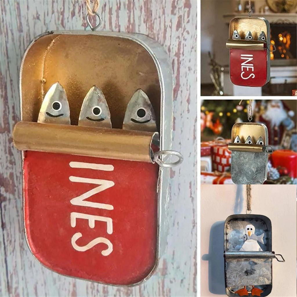 Жестяная банка сардин Причудливое подвесное украшение, Причудливая маленькая вещица, Забавные рыболовные украшения, Банка сардин Консервы Рыба Морепродукты AJAS