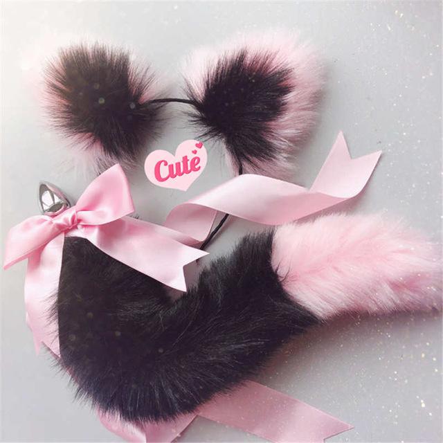 Neko Cat Ears Headband With Fox Or Kitten Tail Metal Butt Plug  Cosplay Butt Plug Tails