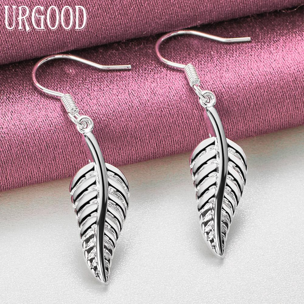 925 Sterling Silver Fashion Leaf Pendant Earrings Wedding Jewelry